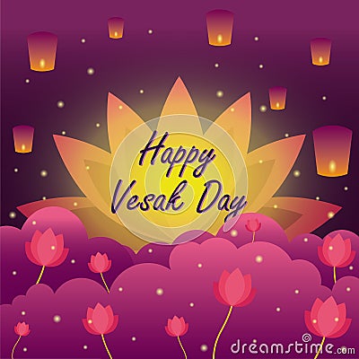 Vesak day. The day of the birth, enlightenment and death of the founder of Buddhism. Vector Illustration